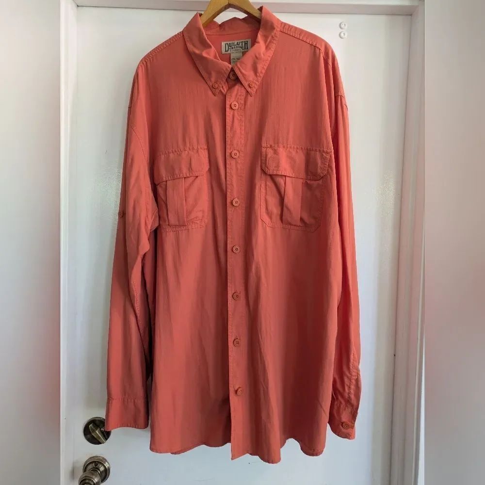 Duluth Trading Coolplus Long Sleeve Vented Fishing Shirt Orange UPF-2XLT